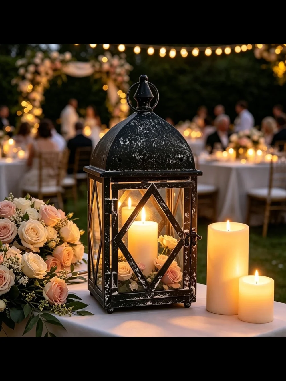 Black Distressed Metal Candle Lantern — Decorative Home Accent NIB
